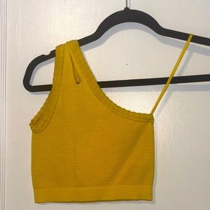 Yellow one shoulder tank crop